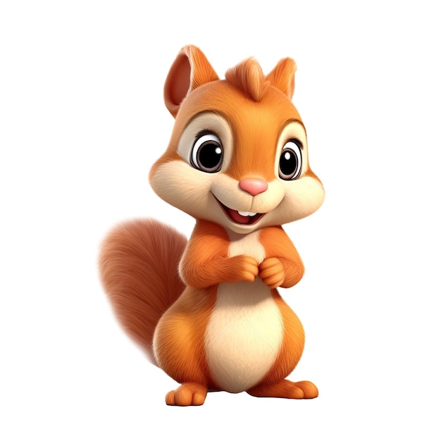 Uno scoiattolo cartone animato con una pancia bianca e una coda marrone.