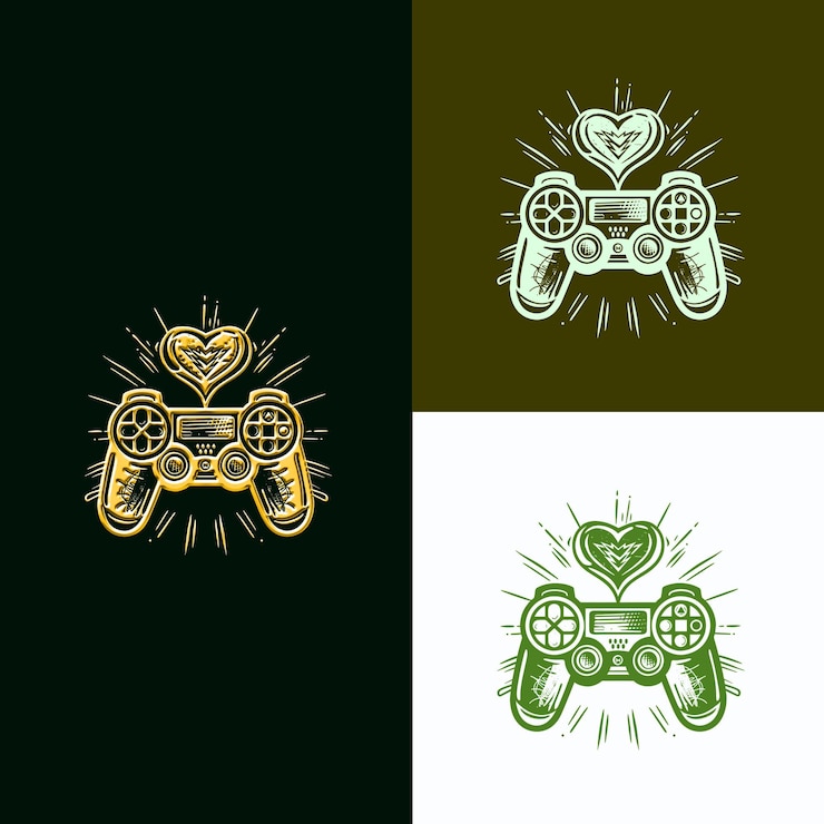 PSD uno sfondo nero e verde con un controller di videogioco e un cuore su di esso