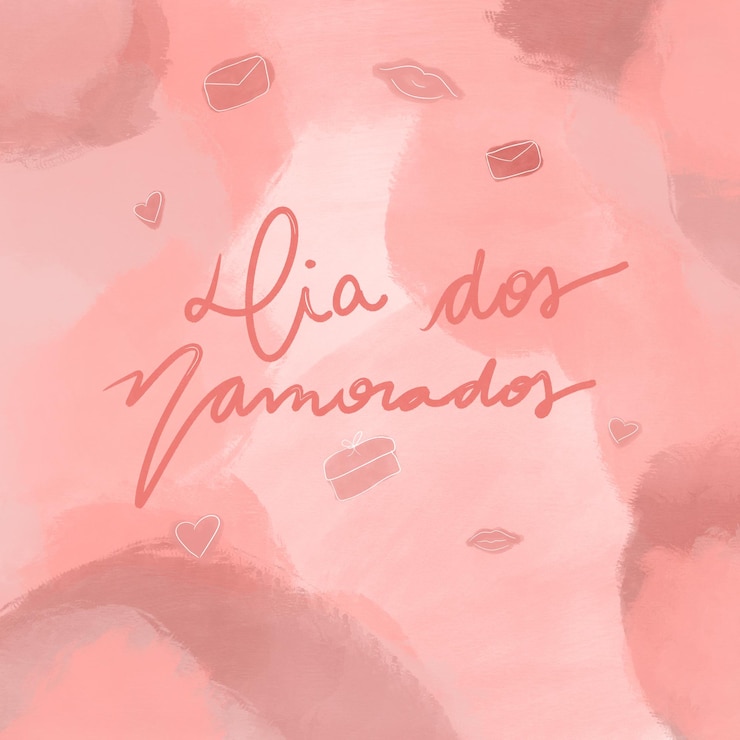 PSD uno sfondo rosa con la parola dia dos namorados con icone