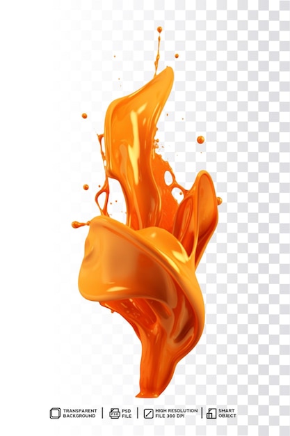 Uno sfondo trasparente con liquido arancione e una spruzzata di liquido
