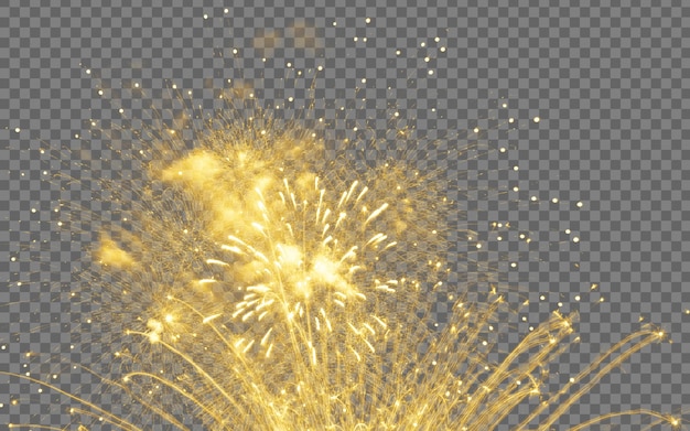 Uno spettacolo pirotecnico di fuochi d'artificio dorati su uno sfondo trasparente