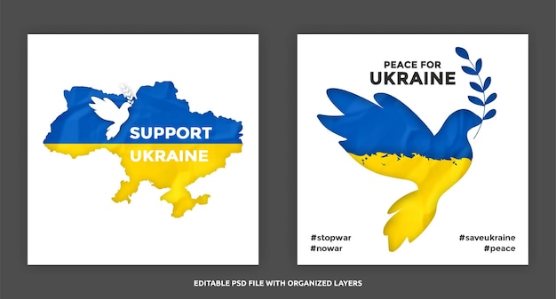 PSD unterstützung und frieden für die ukrainische social-media-beitragsvorlage