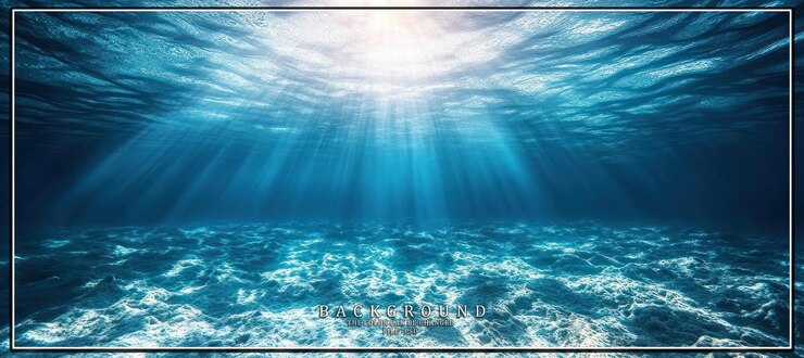PSD unterwasser-szene mit sonnenstrahlen, die durch das blaue wasser glänzen