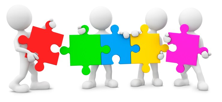 PSD uomini 3d che tengono puzzle.