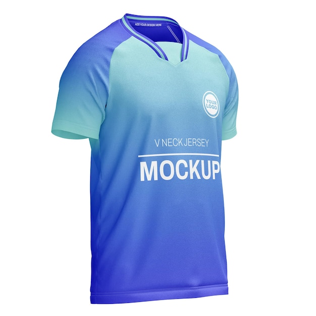 Uomini v collo con strato di collare affilato raglan maglietta a maniche corte mockup jersey vista anteriore a metà