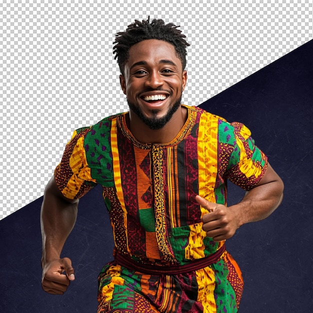 Uomo africano gioioso in abiti tradizionali