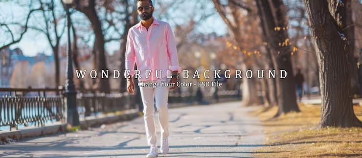 PSD uomo che cammina in un parco vestito alla moda