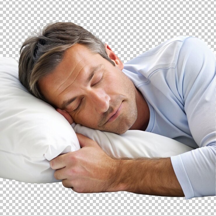 PSD uomo che dorme isolato su uno sfondo trasparente