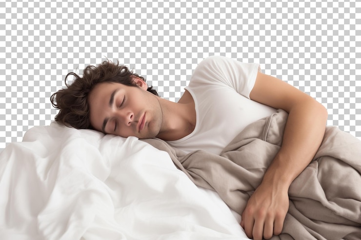 PSD uomo che dorme isolato su uno sfondo trasparente