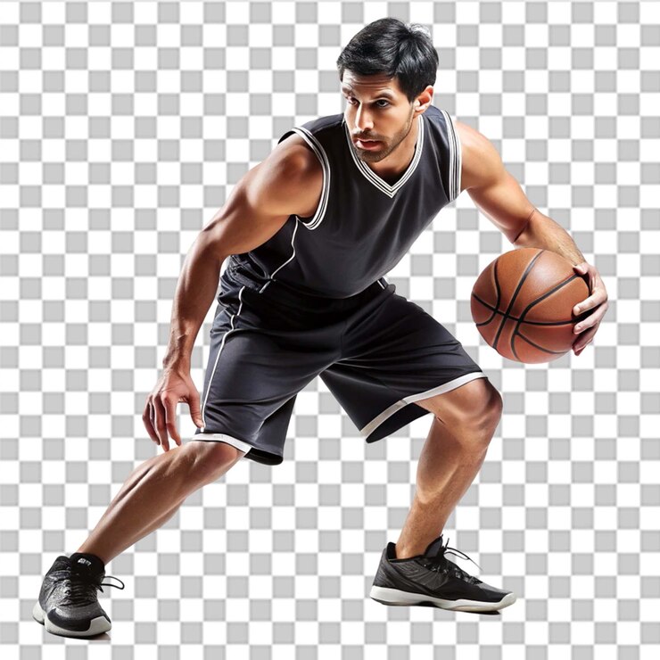 Uomo che gioca a basket isolato su uno sfondo bianco