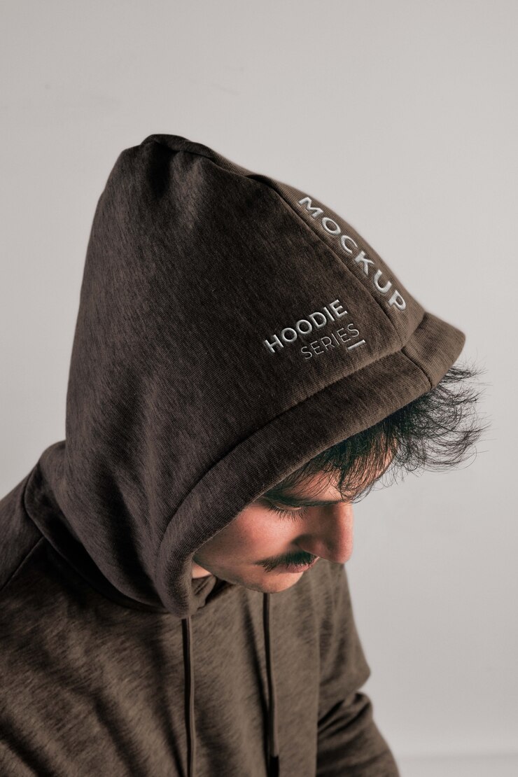 PSD uomo che indossa felpa mock-up con felpa con cappuccio