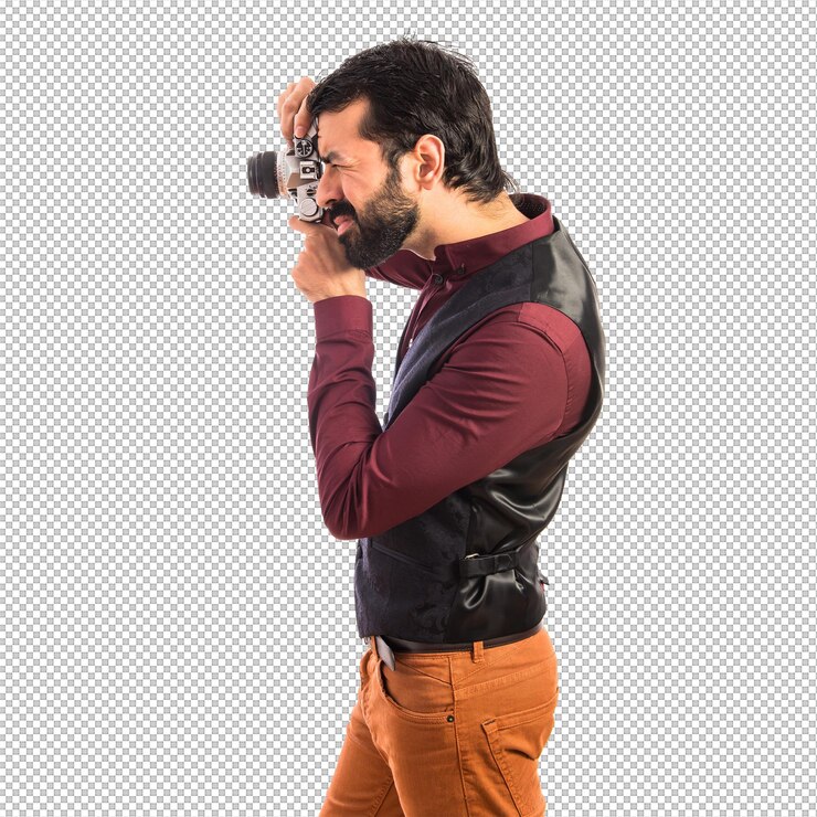 PSD uomo che indossa un giubbotto che fotografia