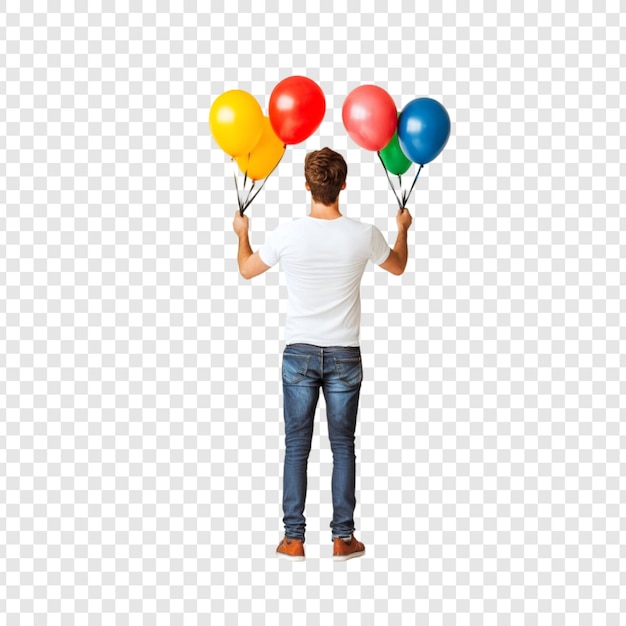uomo che porta i palloncini