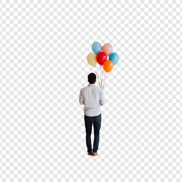 uomo che porta i palloncini
