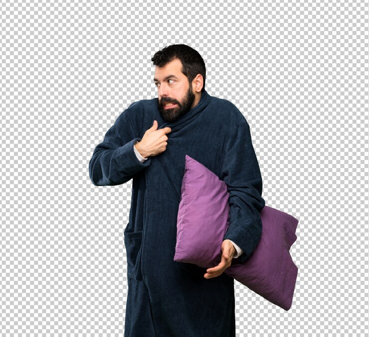 PSD uomo con la barba in pigiama di congelamento