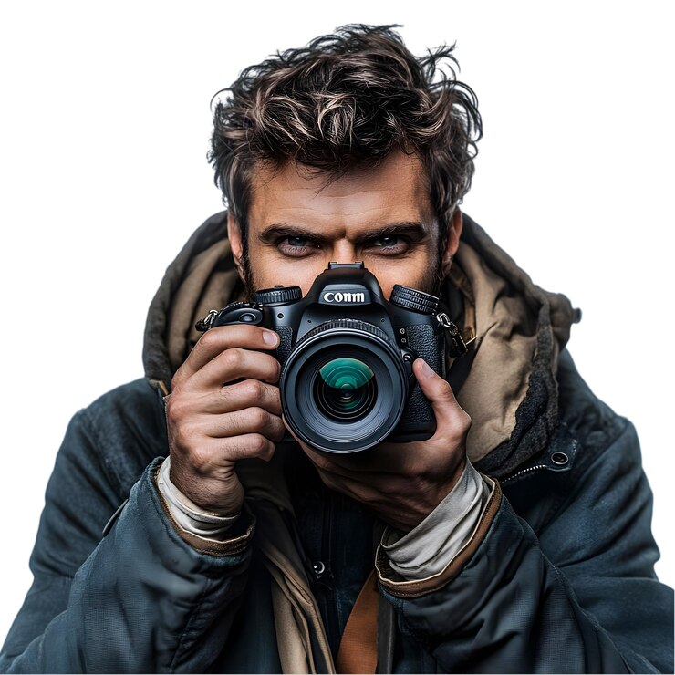 PSD uomo con la fotocamera canon