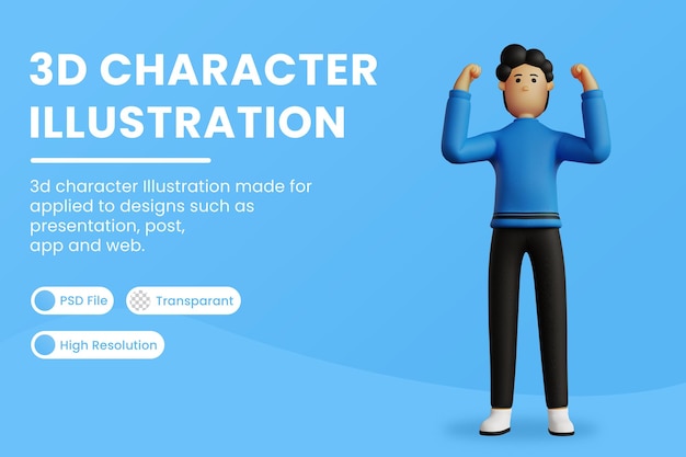 uomo d'affari 3d in posa con successo rendering 3d Psd Premium