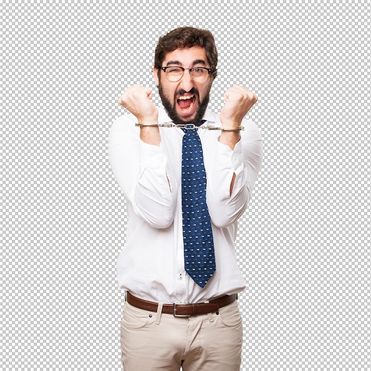 PSD uomo d'affari con le manette hysterical