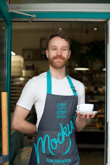 Uomo del colpo medio che tiene tazza di caffè