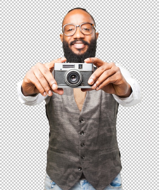 Uomo di affari con una macchina fotografica