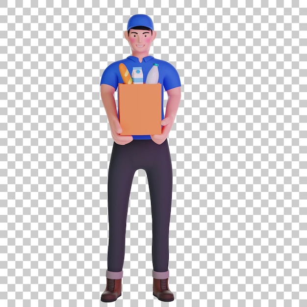 Uomo di consegna con il sacchetto della spesa 3D Illustration