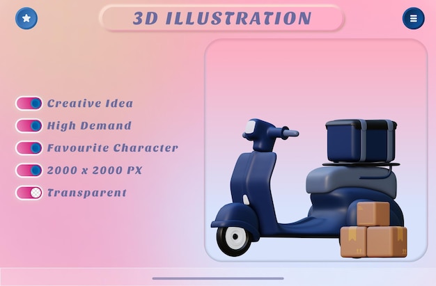 Uomo di consegna del motociclo della rappresentazione 3d