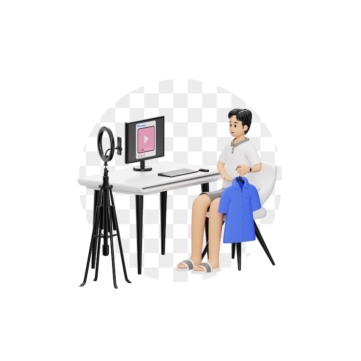 PSD uomo di personaggi 3d che fa marketing digitale