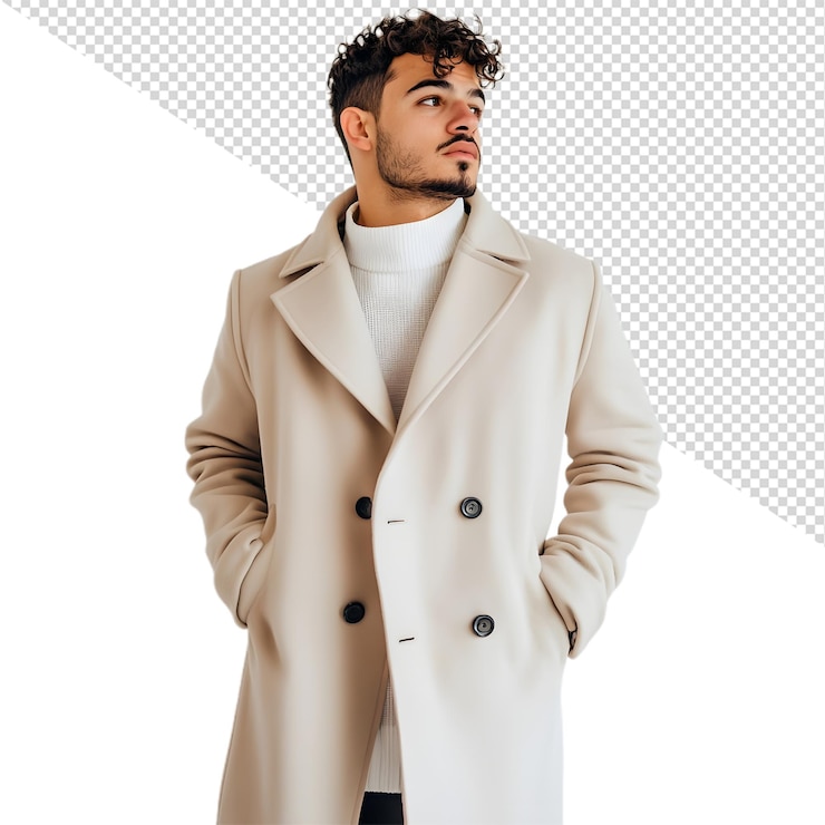 PSD uomo elegante con il cappotto beige