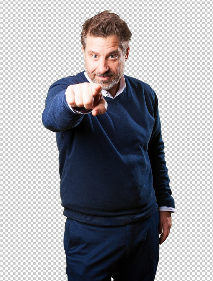 PSD uomo maturo che punta anteriore