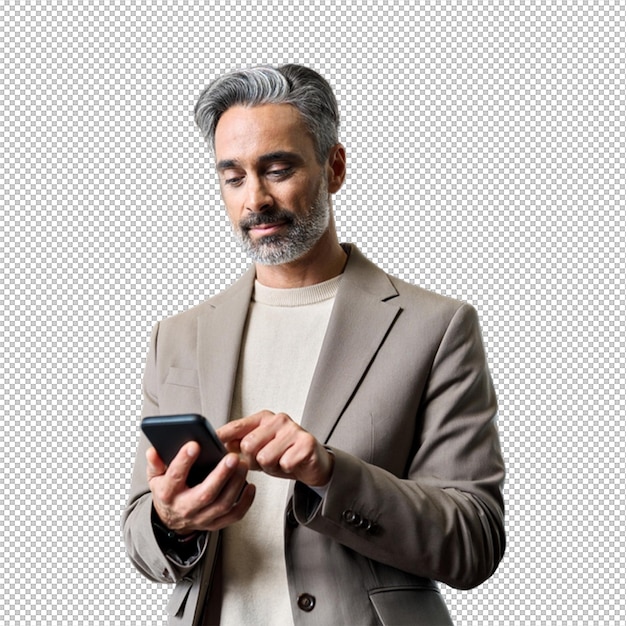 Uomo maturo che usa lo smartphone