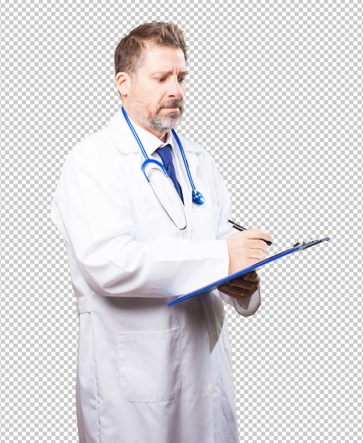 Uomo medico con un inventario