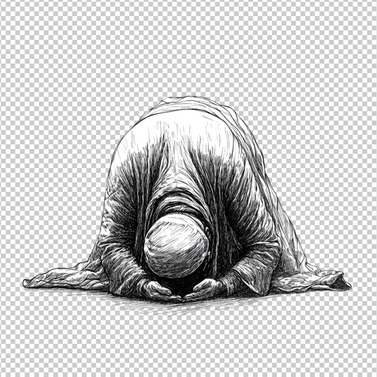 PSD uomo penitente che prega sketch umile inchiostro nero disegno d'arte speranza fede bianca pace immagine preghiera credenza