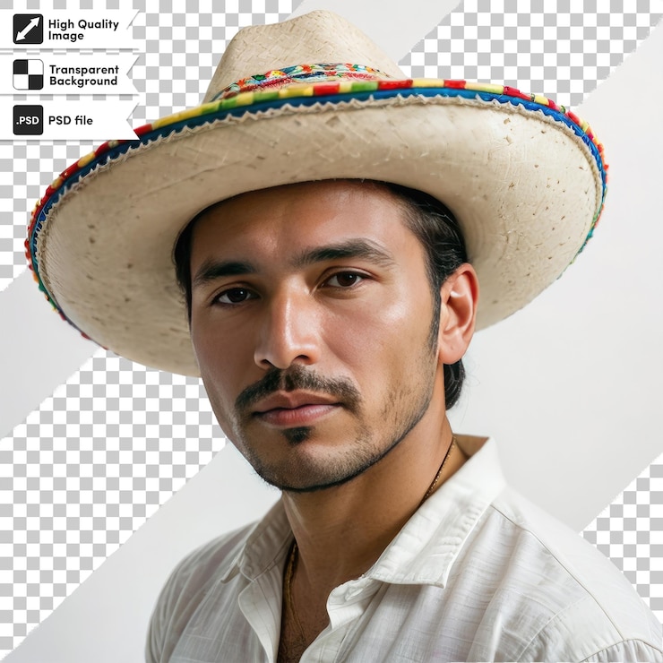 PSD uomo psd con sombrero su sfondo trasparente con strato di maschera modificabile