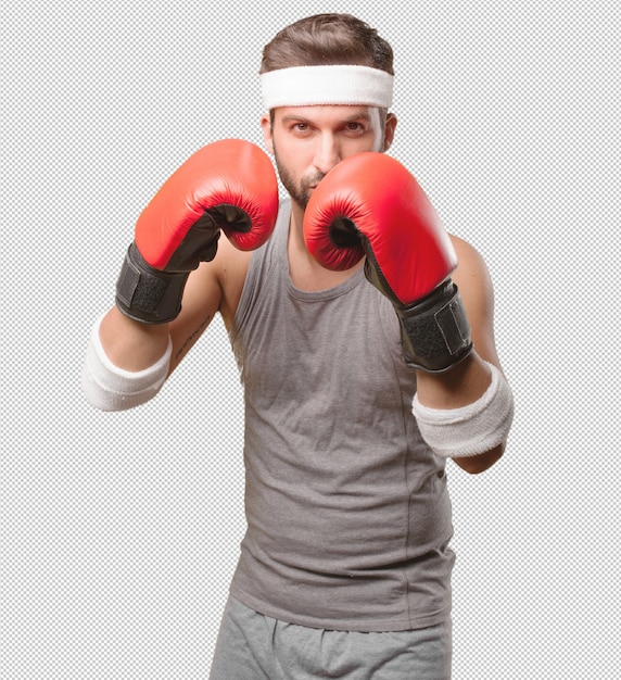 Uomo sportivo con guantoni da boxe