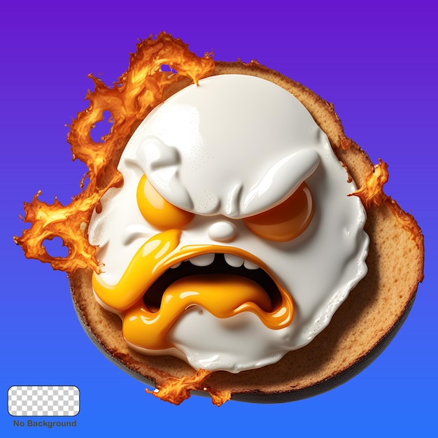 Uovo malvagio su un toast con una faccia in fiamme su uno sfondo trasparente