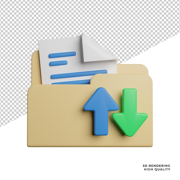 Upload de pasta de arquivo baixar ícones de vista frontal ilustração de renderização 3d em fundo transparente