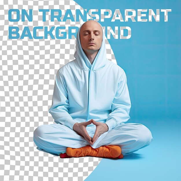 PSD uralic meditator frustrated mans relaxation pose em fundo azul