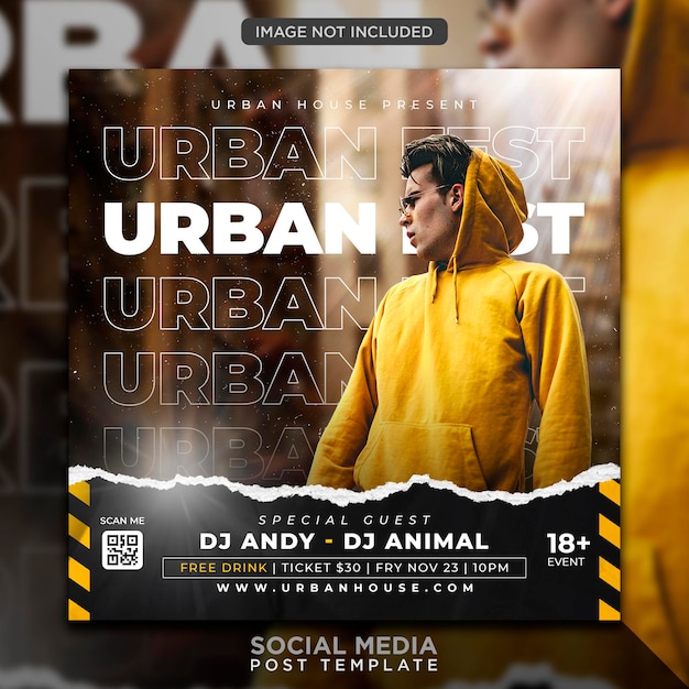 Urban club dj party flyer publicación en redes sociales y plantilla de banner web