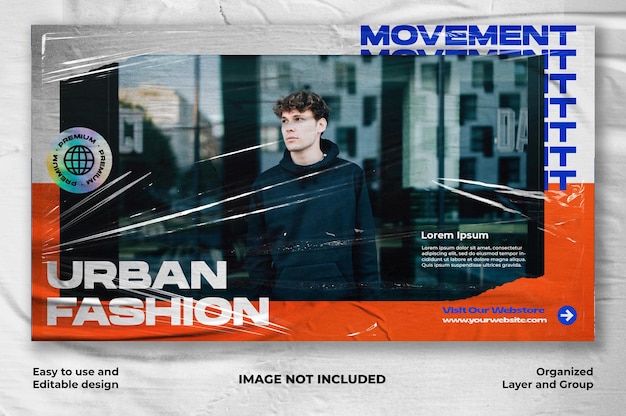 Urbane Mode mit zerrissenem Streetwear-Webbanner im Papierstil