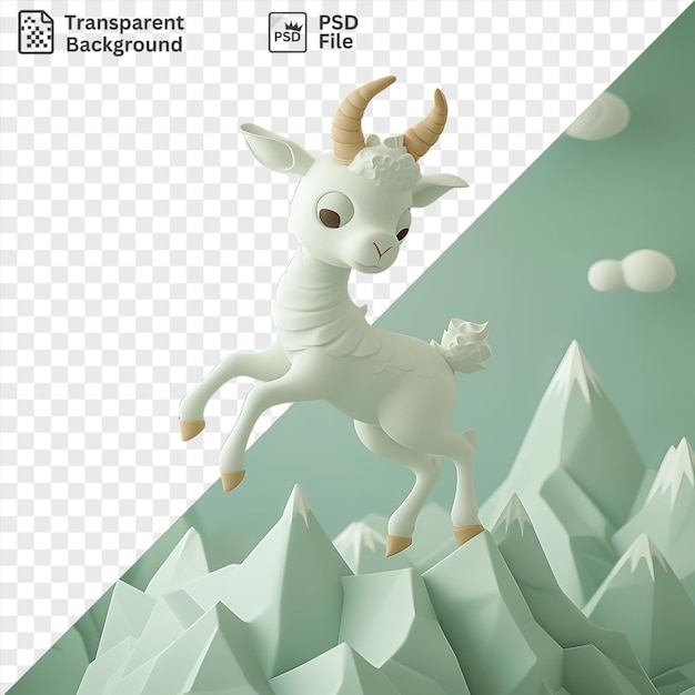 Urial De Dessin Animé 3d Sautant Sur Une Montagne Avec Une Jambe Blanche Visible Au Premier Plan