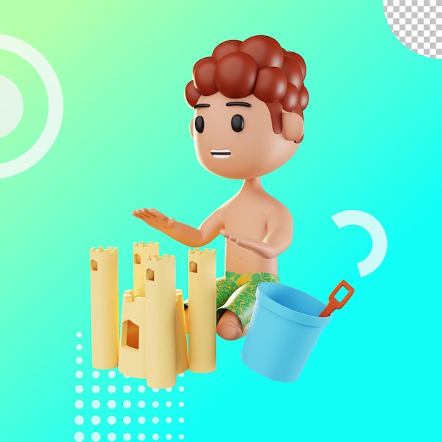Urlaub des Jungen 3d in der Strandillustration