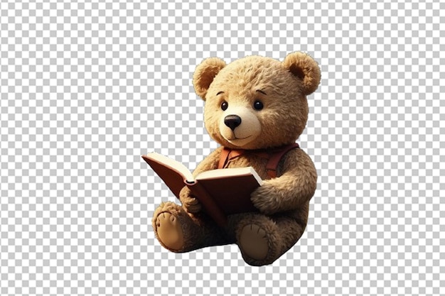 PSD ursinho lendo um livro sentado em uma floresta