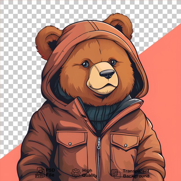 PSD urso bonito vestindo uma jaqueta isolado em fundo transparente inclui arquivo png