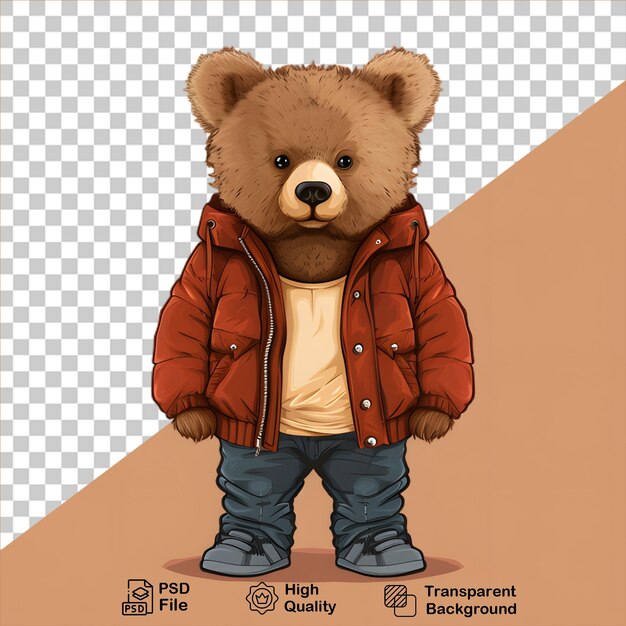 PSD urso bonito vestindo uma jaqueta isolado em fundo transparente inclui arquivo png