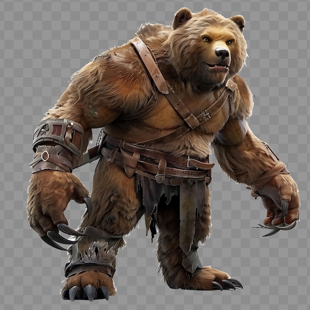 PSD urso corajoso poderoso morador da floresta com forma igual ao urso desenho de personagem marrom conceito de acessos do jogo
