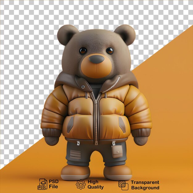 PSD urso de desenho animado vestindo uma jaqueta isolado em fundo transparente inclui arquivo png