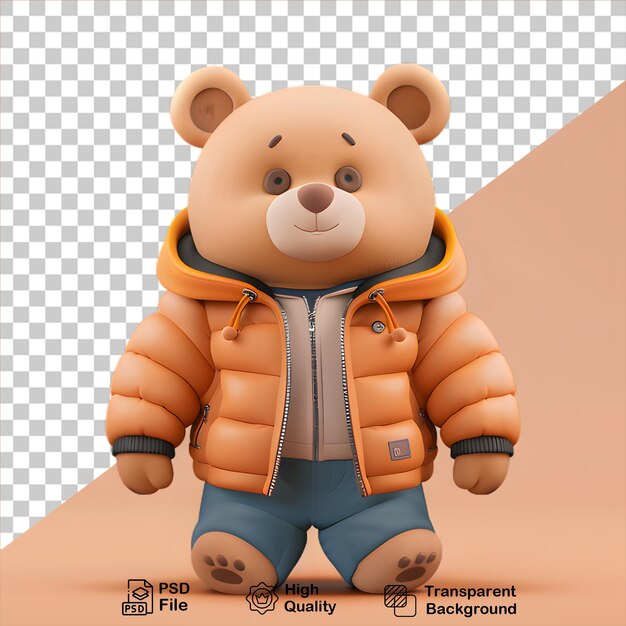 PSD urso de desenho animado vestindo uma jaqueta isolado em fundo transparente inclui arquivo png