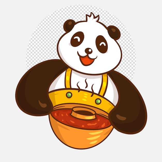 PSD urso panda fofo comendo ilustração de desenho animado de panela quente de comida chinesa