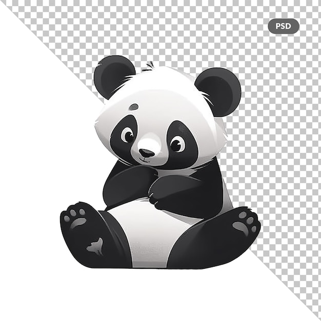 PSD urso panda sentado em um fundo branco