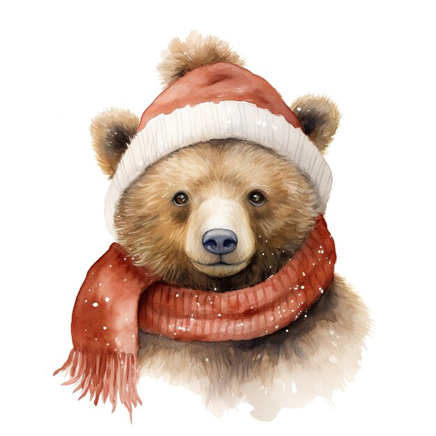 PSD urso vestindo roupas de inverno para o evento de natal aquarela estilo ai gerado